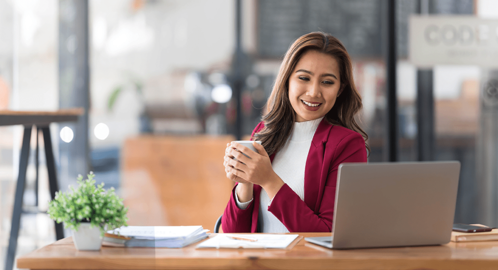 woman checking her laptop